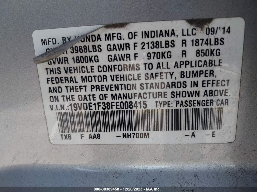 2015 ACURA ILX 2.0L - 19VDE1F38FE008415