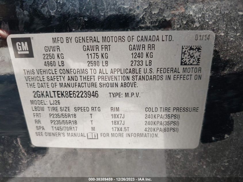 2014 GMC TERRAIN SLT - 2GKALTEK8E6223946