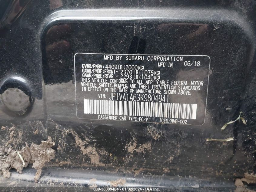2019 SUBARU WRX - JF1VA1A63K9804941