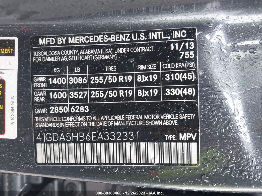 2014 MERCEDES-BENZ ML 350 4MATIC 4JGDA5HB6EA332331