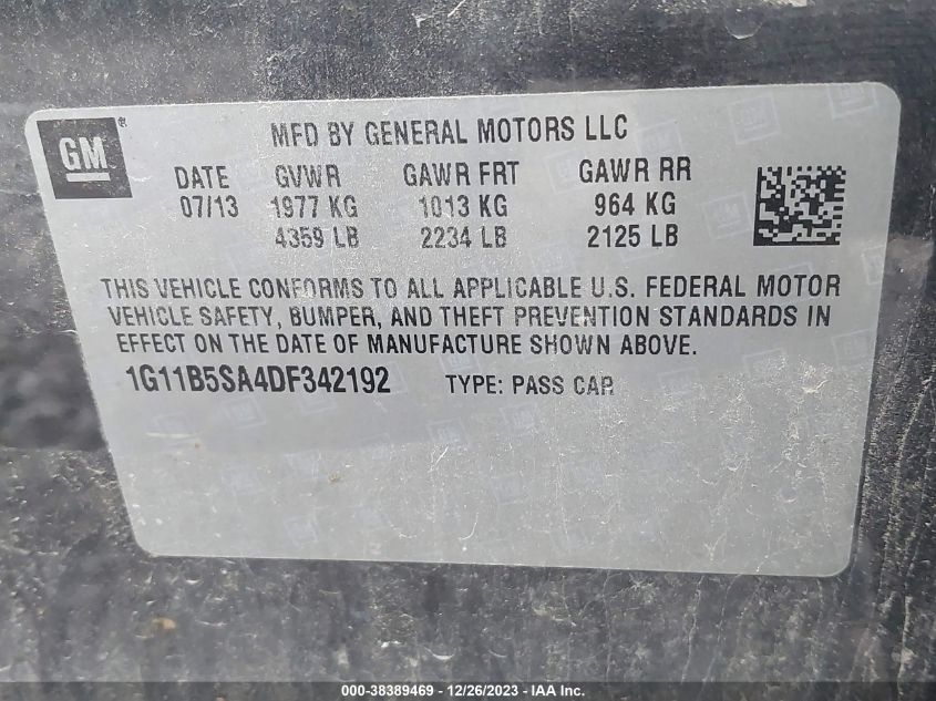 2013 CHEVROLET MALIBU 1LS - 1G11B5SA4DF342192