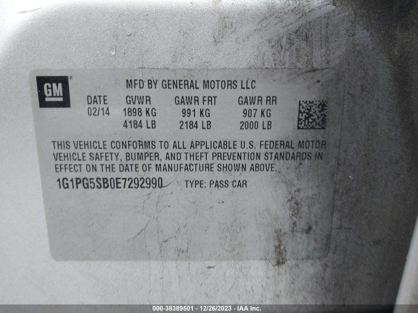 2014 CHEVROLET CRUZE LTZ - 1G1PG5SB0E7292990