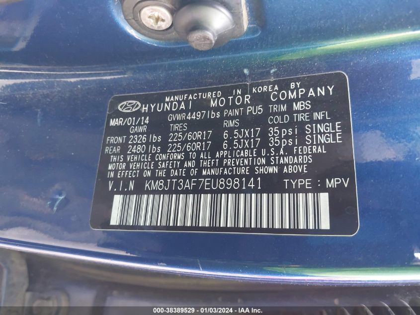 2014 HYUNDAI TUCSON GLS - KM8JT3AF7EU898141