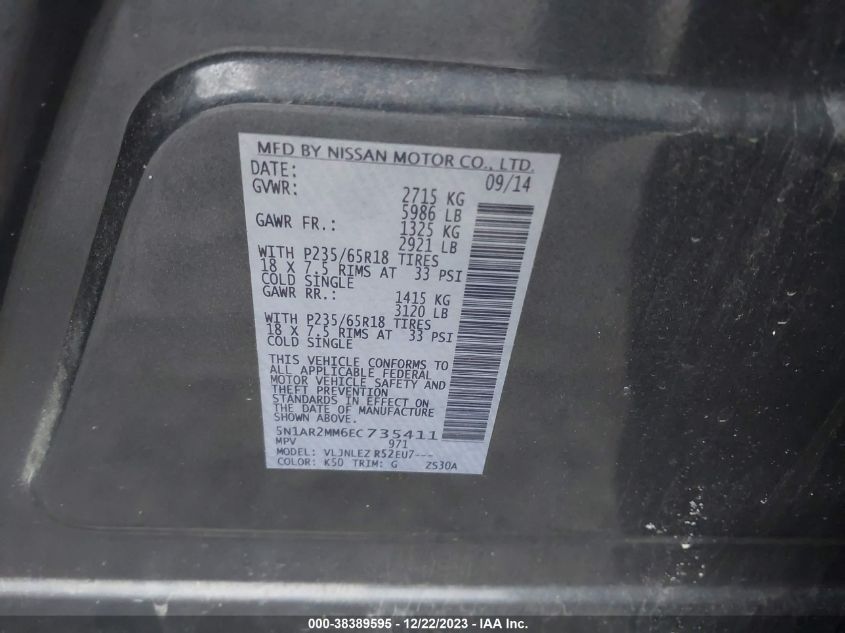 2014 NISSAN PATHFINDER SV - 5N1AR2MM6EC735411