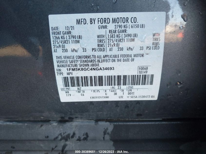 2022 FORD EXPLORER ST - 1FM5K8GC4NGA34693