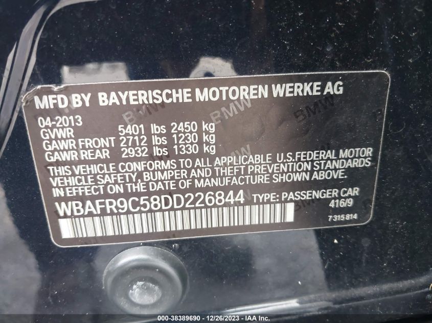 2013 BMW 550I - WBAFR9C58DD226844