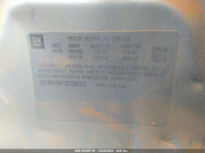 2013 CHEVROLET CRUZE LS AUTO - 1G1PA5SH1D7286751