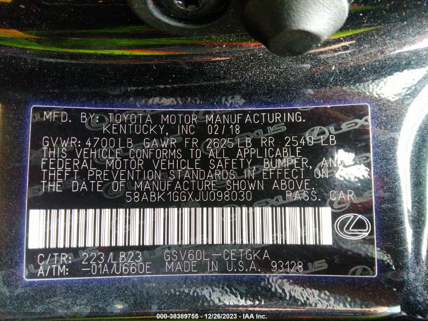 2018 LEXUS ES 350 - 58ABK1GGXJU098030