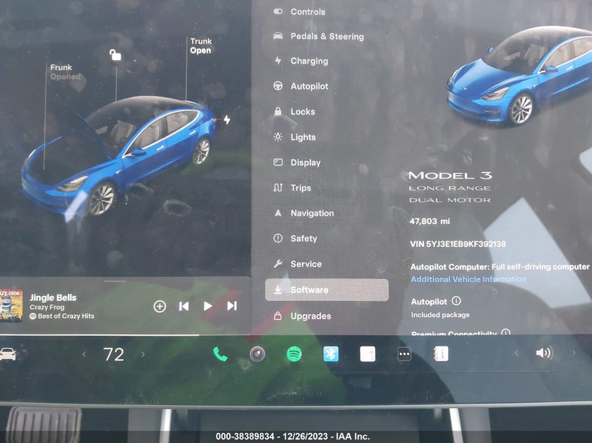 VIN 5YJ3E1EB9KF392138 2019 TESLA MODEL 3