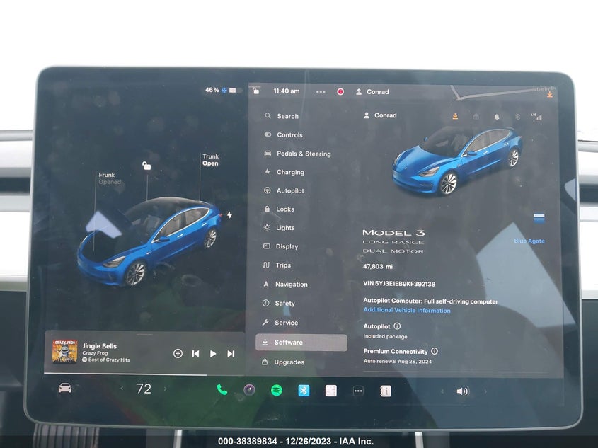 VIN 5YJ3E1EB9KF392138 2019 TESLA MODEL 3