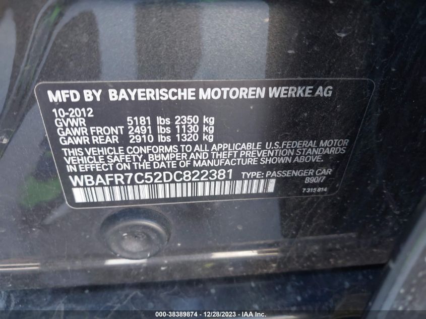 2013 BMW 535I - WBAFR7C52DC822381