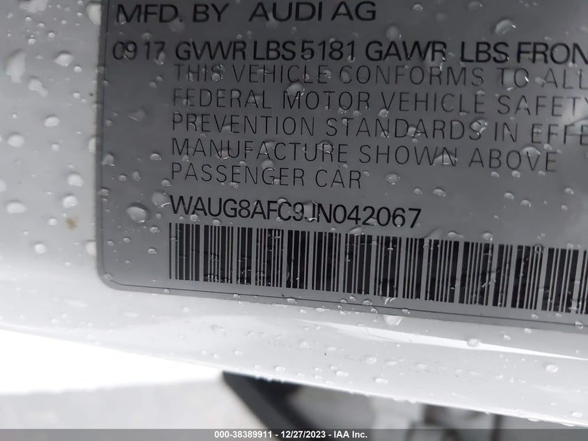VIN WAUG8AFC9JN042067 2018 AUDI A6 PREMIUM PLUS