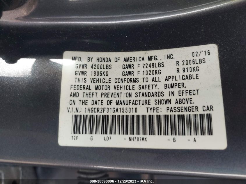 2016 HONDA ACCORD LX - 1HGCR2F31GA155310
