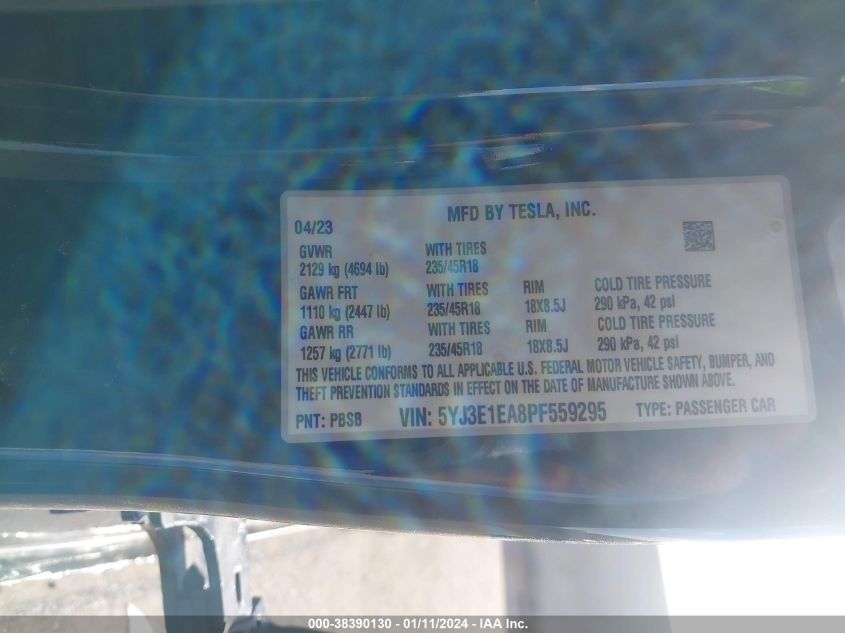 2023 TESLA MODEL 3 - 5YJ3E1EA8PF559295