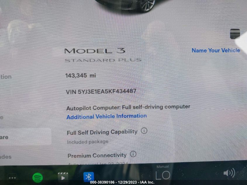 2019 TESLA MODEL 3 - 5YJ3E1EA5KF434487