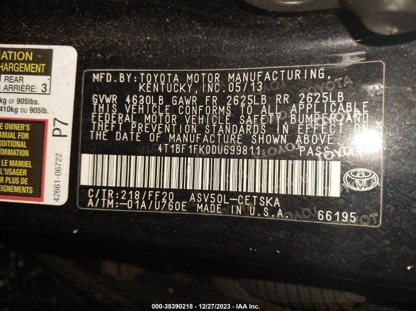 2013 TOYOTA CAMRY SE - 4T1BF1FK0DU699811