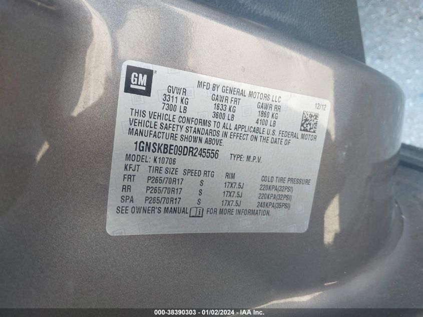 2013 CHEVROLET TAHOE K1500 LT - 1GNSKBE09DR245556