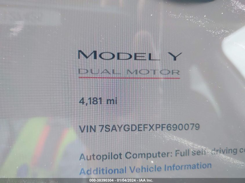 2023 TESLA MODEL Y - 7SAYGDEFXPF690079