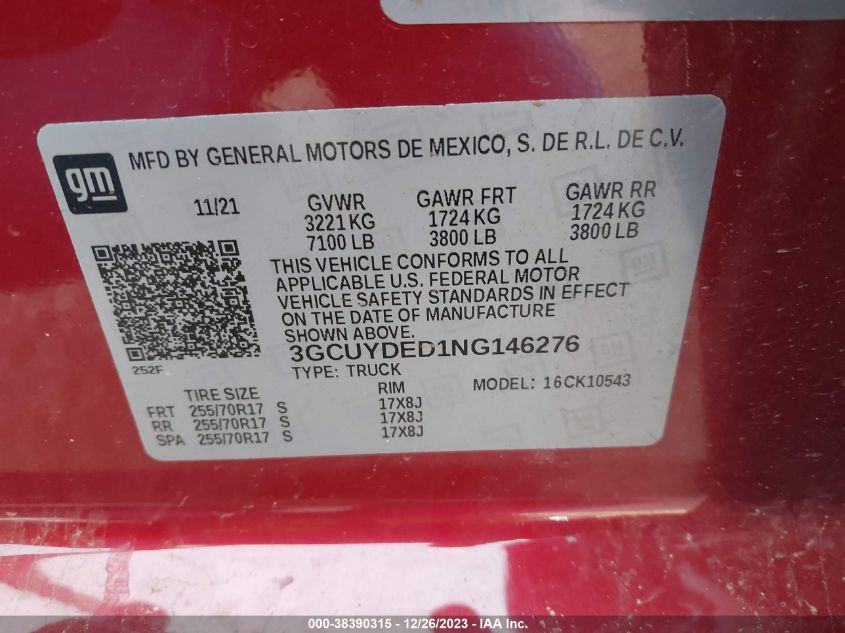 2022 CHEVROLET SILVERADO 1500 LTD 4WD  SHORT BED LT 3GCUYDED1NG146276