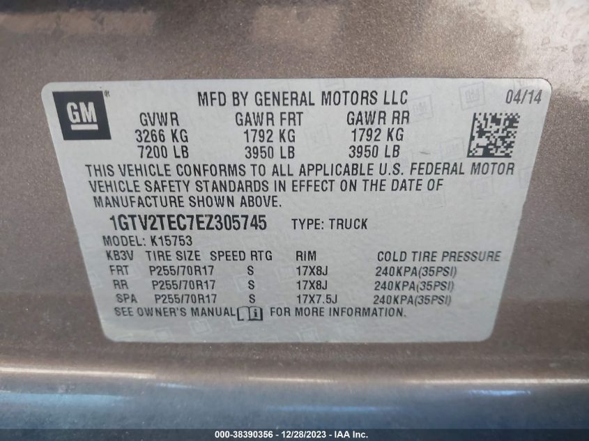 2014 GMC SIERRA 1500 - 1GTV2TEC7EZ305745