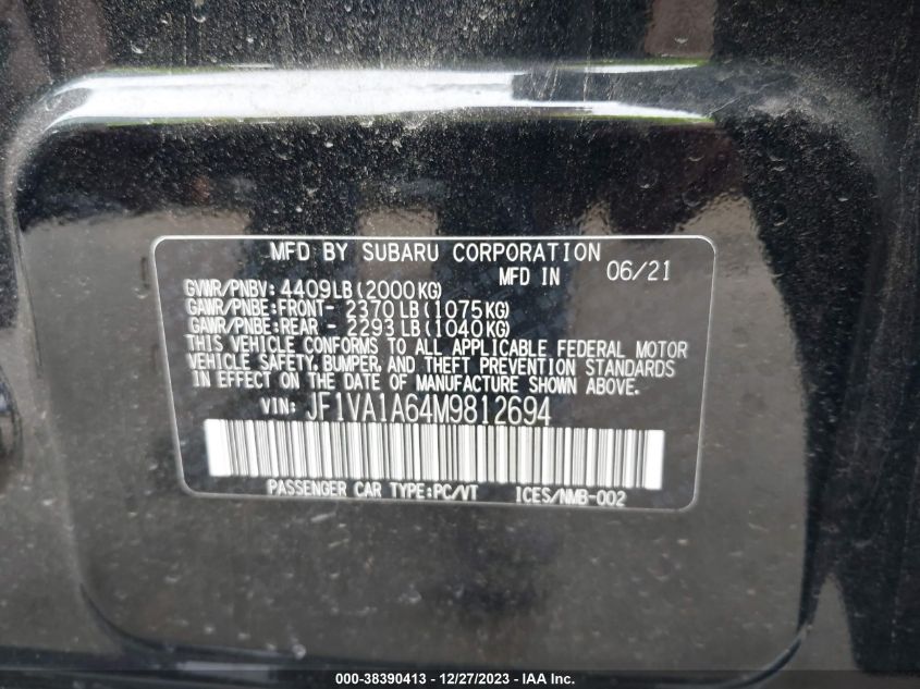 2021 SUBARU WRX - JF1VA1A64M9812694