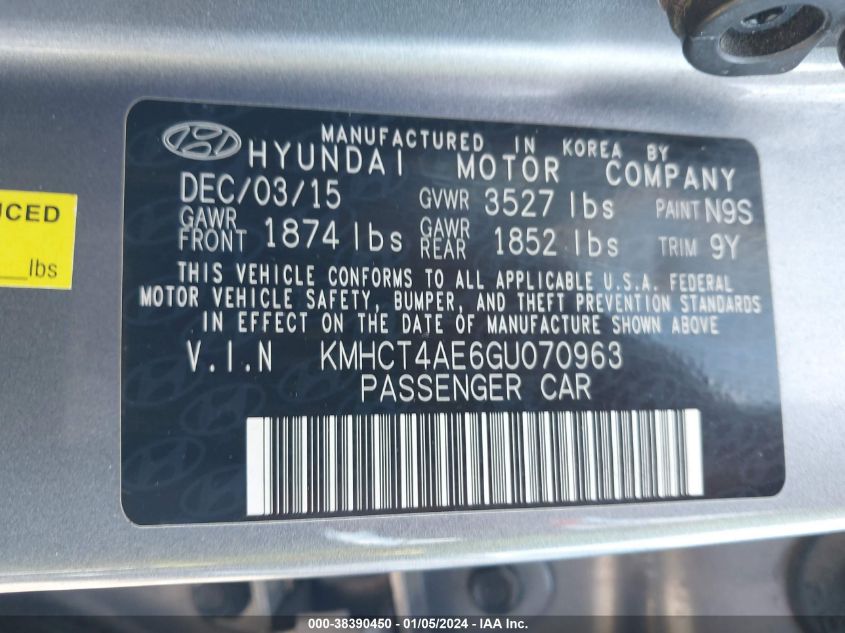 2016 HYUNDAI ACCENT SE - KMHCT4AE6GU070963