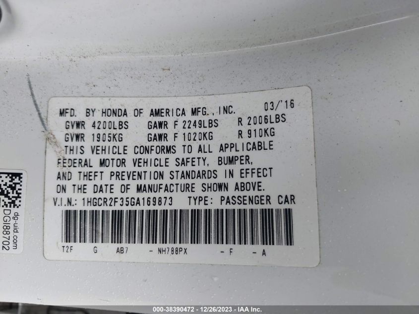 2016 HONDA ACCORD LX - 1HGCR2F35GA169873