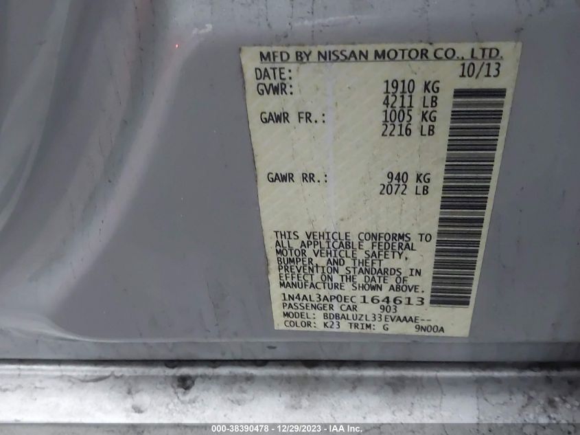 2014 NISSAN ALTIMA 2.5 SV - 1N4AL3AP0EC164613