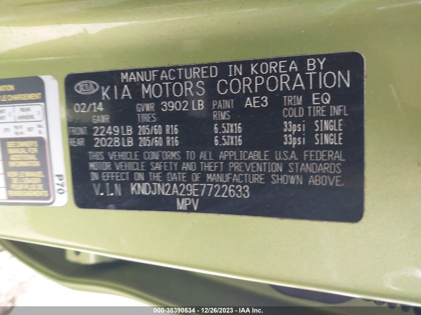 2014 KIA SOUL - KNDJN2A29E7722633