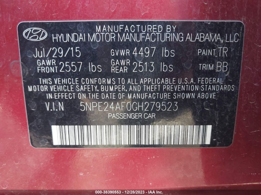 2016 HYUNDAI SONATA SE - 5NPE24AF0GH279523