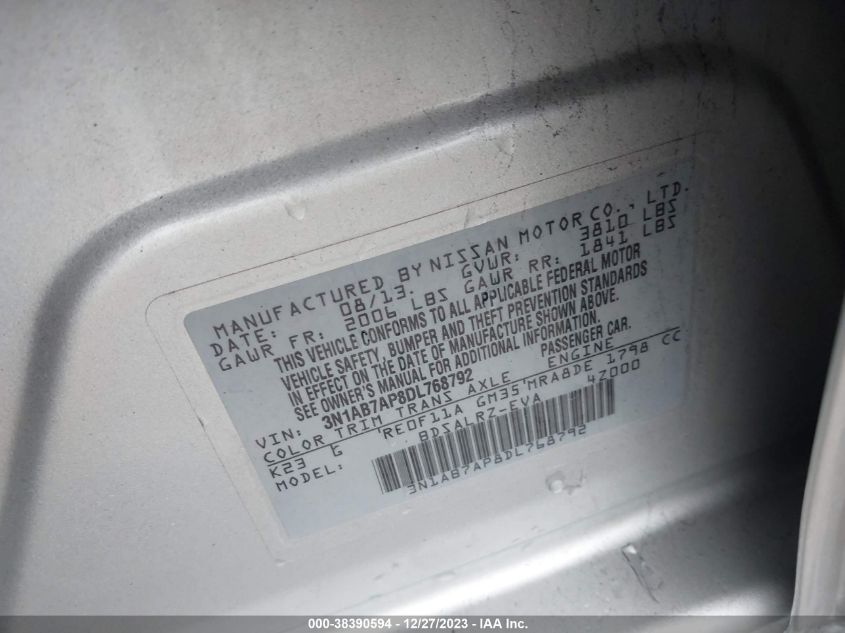 2013 NISSAN SENTRA SR - 3N1AB7AP8DL768792