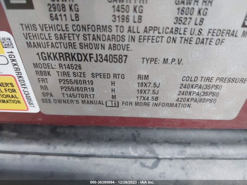 2015 GMC ACADIA SLT-1 - 1GKKRRKDXFJ340587