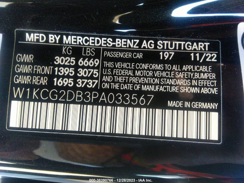 2023 MERCEDES-BENZ EQS 450 W1KCG2DB3PA033567