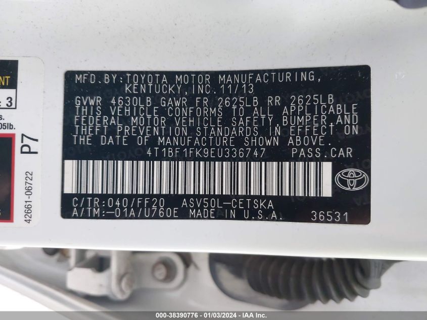 2014 TOYOTA CAMRY SE - 4T1BF1FK9EU336747
