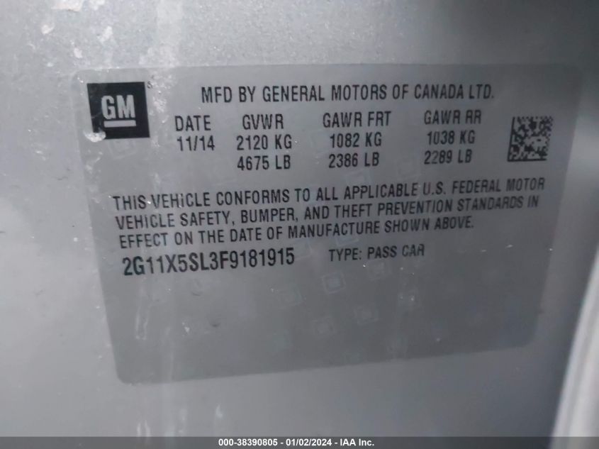 2015 CHEVROLET IMPALA 1FL - 2G11X5SL3F9181915