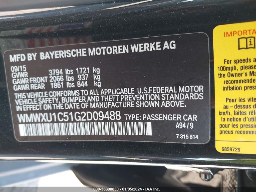 2016 MINI HARDTOP COOPER - WMWXU1C51G2D09488