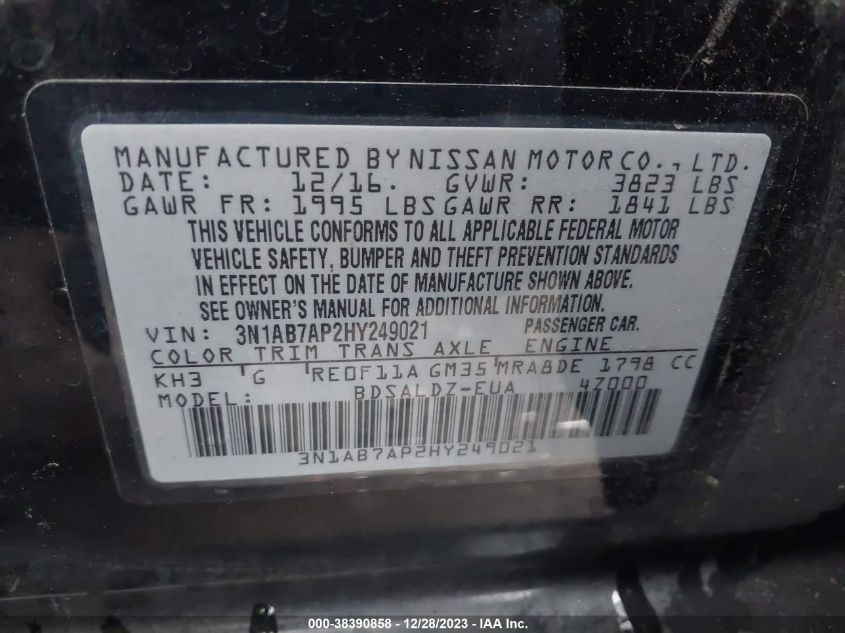2017 NISSAN SENTRA S/SV/SR/SL - 3N1AB7AP2HY249021