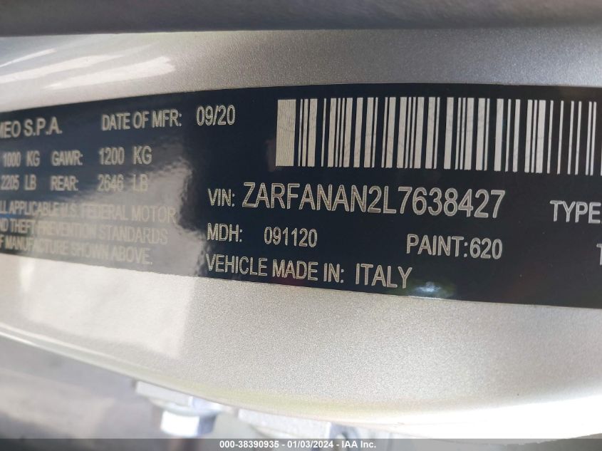 2020 ALFA ROMEO GIULIA - ZARFANAN2L7638427