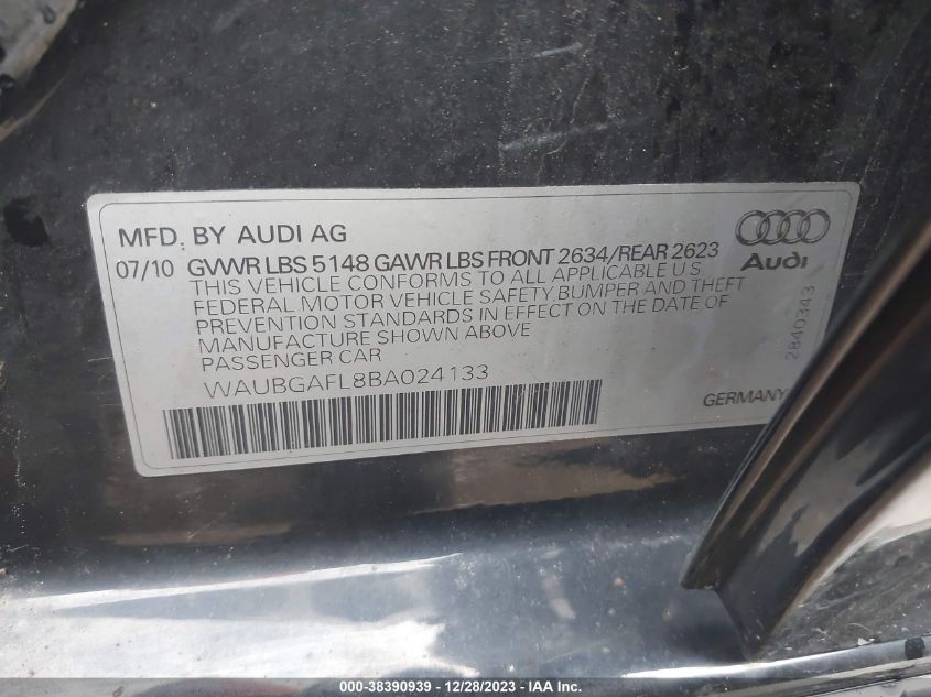 WAUBGAFL8BA024133 | 2011 AUDI S4