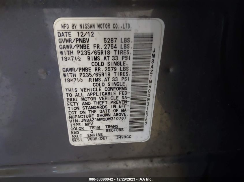 2013 NISSAN MURANO SL - JN8AZ1MW0DW310767