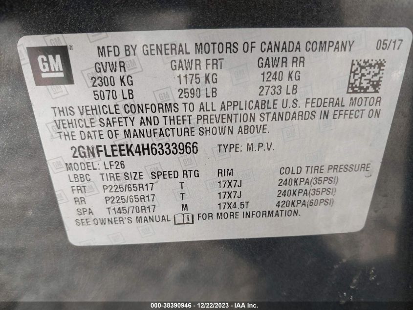 2017 CHEVROLET EQUINOX LS - 2GNFLEEK4H6333966