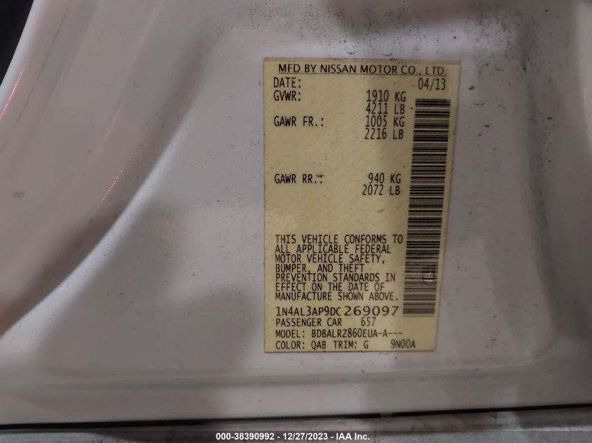2013 NISSAN ALTIMA 2.5 S - 1N4AL3AP9DC269097