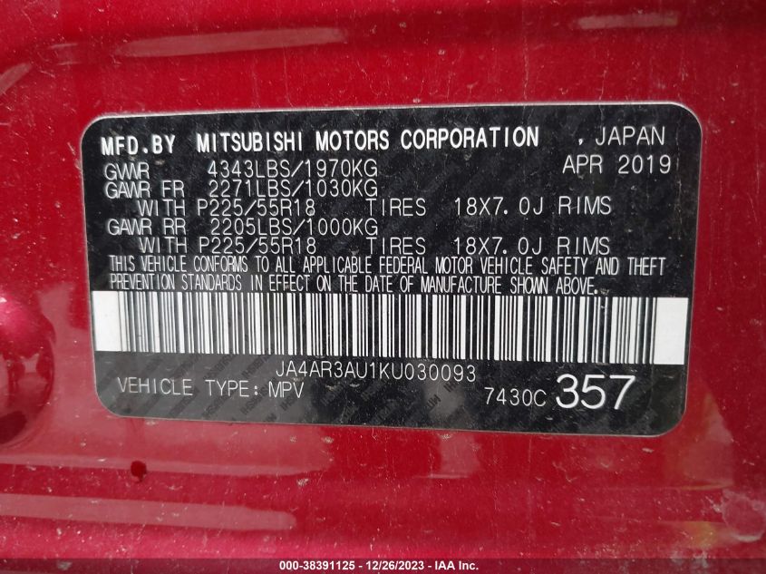 2019 MITSUBISHI OUTLANDER SPORT 2.0 LE - JA4AR3AU1KU030093