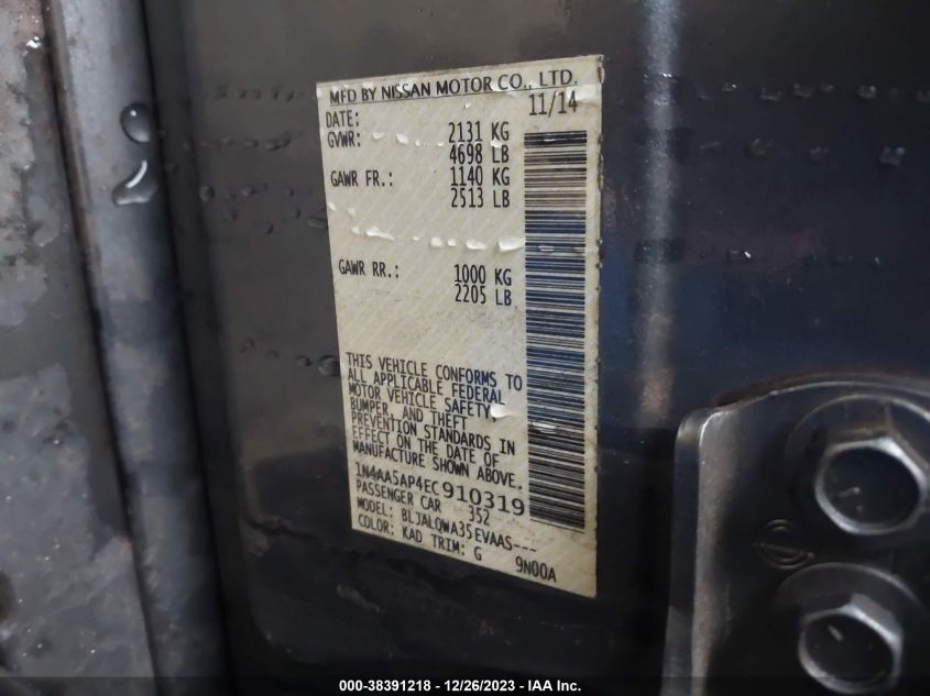 2014 NISSAN MAXIMA 3.5 S - 1N4AA5AP4EC910319