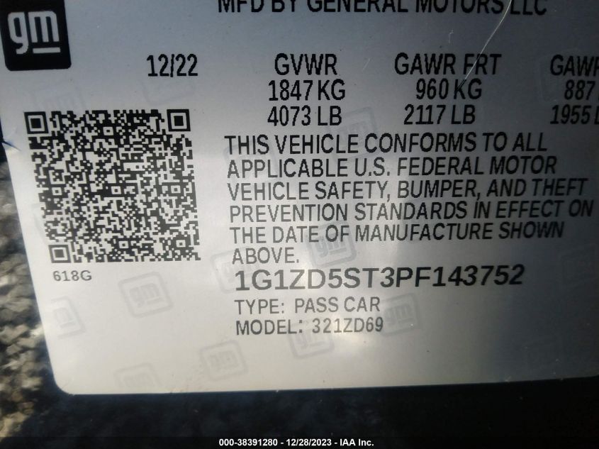 2023 CHEVROLET MALIBU LT - 1G1ZD5ST3PF143752