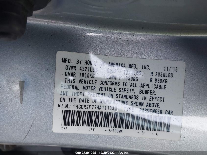 2017 HONDA ACCORD EX - 1HGCR2F77HA111333