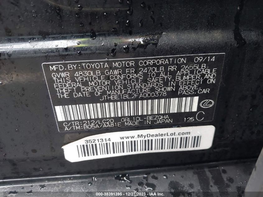 2015 LEXUS GS 350 JTHBE1BLSFA000378