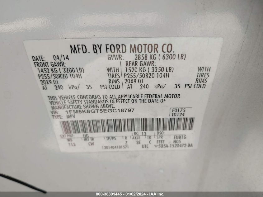 2014 FORD EXPLORER SPORT - 1FM5K8GT5EGC18797