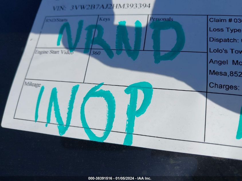 2017 VOLKSWAGEN JETTA 1.4T S - 3VW2B7AJ2HM393394