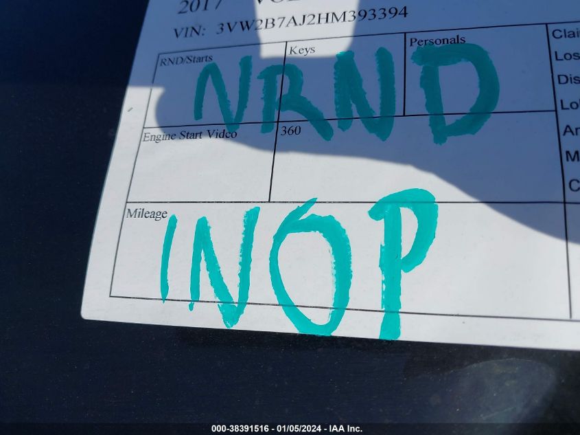 2017 VOLKSWAGEN JETTA 1.4T S - 3VW2B7AJ2HM393394